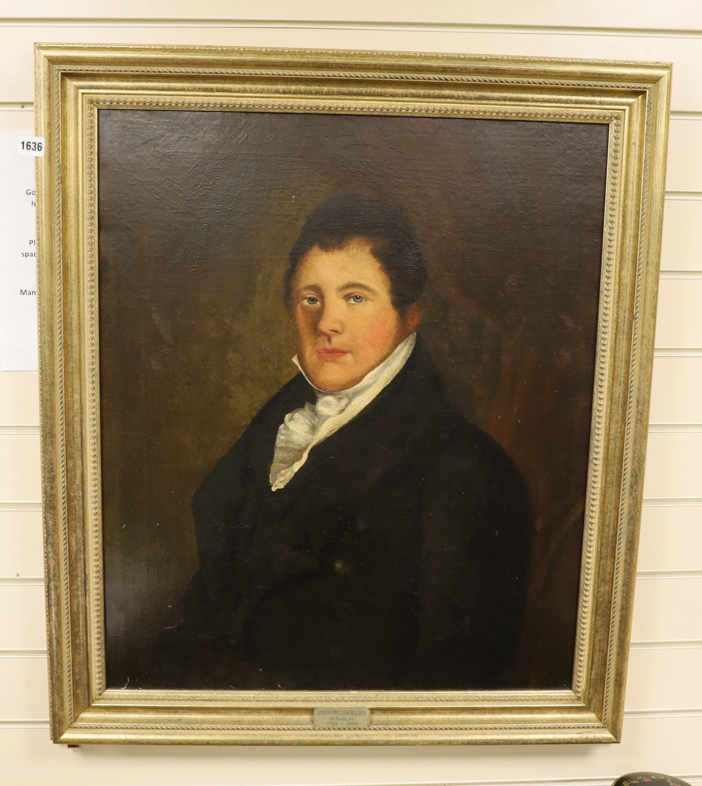 Early 19th century Irish School, oil on canvas, Portrait of Joseph William Belcher of Dublin (1784-1865), 73 x 61cm